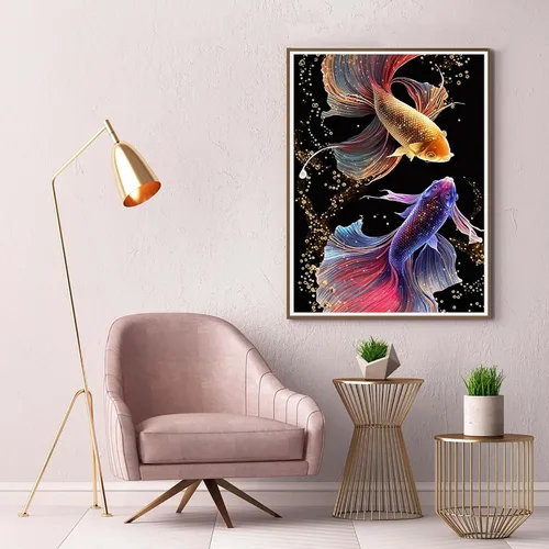 Miniatura 3 de Kaliosy Kits de arte de diamantes 5D para adultos, coloridos peces de lucha por números, pintura de diamantes, arte de peces, bricolaje, taladro