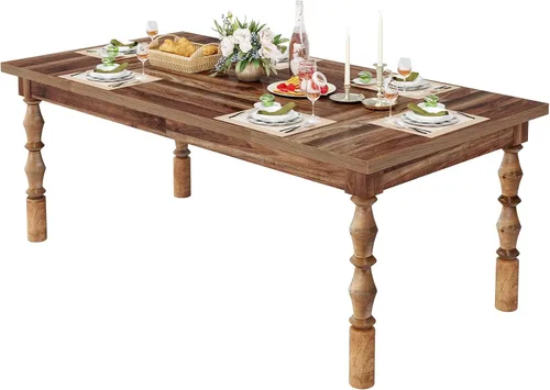 Miniatura 9 de Tribesigns Mesa de comedor de granja de 62 pulgadas para 4-6 personas, mesa de cocina rectangular grande, mesa de comedor, muebles de cocina y Nogal