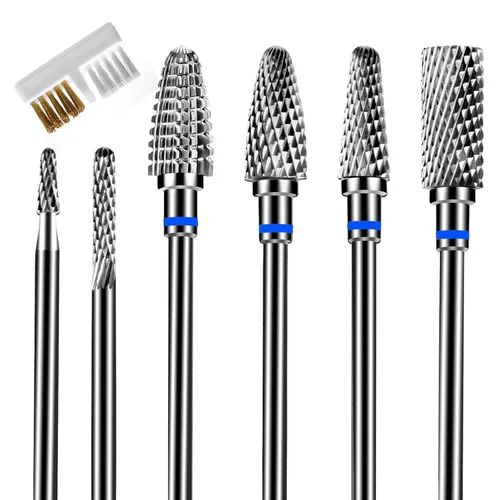 Juego de 6 brocas de uñas profesionales, brocas eléctricas de 3/32 pulgadas para uñas de gel acrílicas, broca de cutícula, removedor rápido de