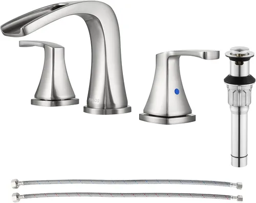 Miniatura 10 de PARLOS Grifo de lavabo de baño generalizado en cascada, 2 manijas con drenaje desplegable de metal y líneas de suministro de grifos cUPC, oro Oil