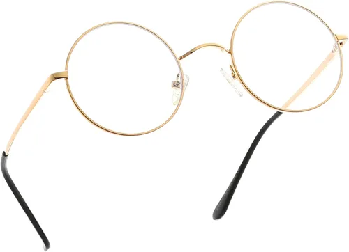 Lentes de bloqueo de luz azul para mujeres y hombres, marco de metal redondo, lentes transparentes para computadora de 1.969 in