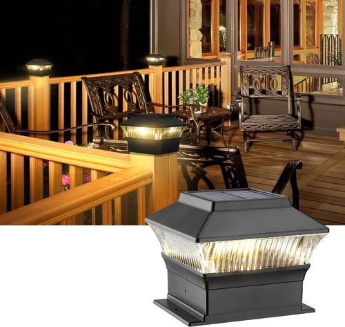 Miniatura 26 de Luces para postes de valla, 25 lúmenes, luz solar para postes de madera, se adapta a postes de madera de 4 x 4 o más grandes con base de 4 x 6, luz