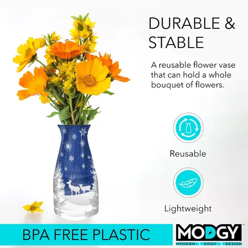 Miniatura 3 de MODGY Florero expandible, plástico decorativo moderno plegable impreso jarrones para centros de mesa para bodas, mesa de comedor, decoración