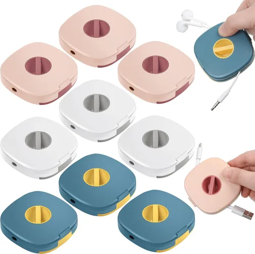 Organizador de cables retráctiles, 9 piezas, organizador de cables retráctiles, soporte para teléfono, carretes de cable retráctiles, funda pequeña
