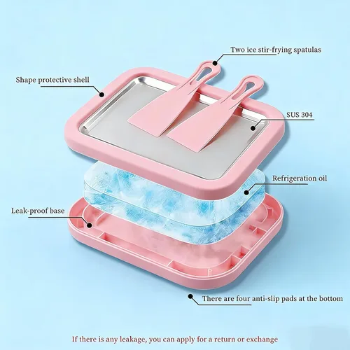 Miniatura 3 de Rolled Ice Cream Maker Kit, DIY Ice Cream Roll Tray with 2 Scrapers, No Electricity Required, Stainless Steel Freezing Plate for Rolled Ice Cream