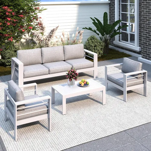 Miniatura 36 de Solaste Juego de muebles de patio de aluminio para todo tipo de clima, moderno juego de muebles de metal para exteriores con asientos profundos