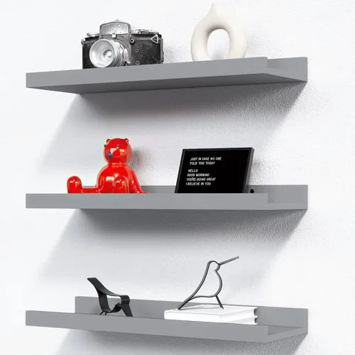 Miniatura 17 de RICHER HOUSE Juego de 3 estantes flotantes para pared, estantes negros de 16 pulgadas para montar en la pared con borde para almacenamiento, estante