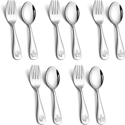 Miniatura 28 de LIANYU Juego de cubiertos para niños de 10 piezas, incluye 5 cucharas para niños, 5 tenedores para niños, utensilios de acero inoxidable para niños