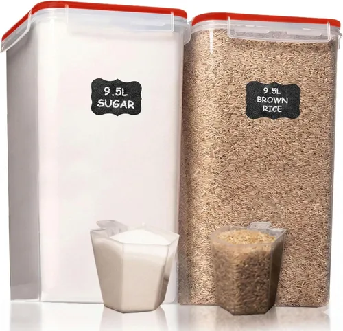 Miniatura 10 de Shazo 2 PC (2.5 gal 321 Oz) Recipientes extra grandes de almacenamiento de alimentos a granel con tapas herméticas para harina, azúcar, arroz