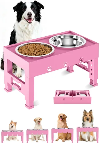 Miniatura 12 de LAKIPETN Tazones elevados para perros con 2 cuencos de acero inoxidable, soporte elevado para comida para perros, 5 alturas ajustables