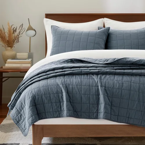 Miniatura 12 de EVERGRACEHOME Juego de Ropa de Cama Acolchado con Puntada de Caja de 100% Algodón Tamaño Queen 3 Piezas, Cobertor Lavado como Prenda Ligero Suave