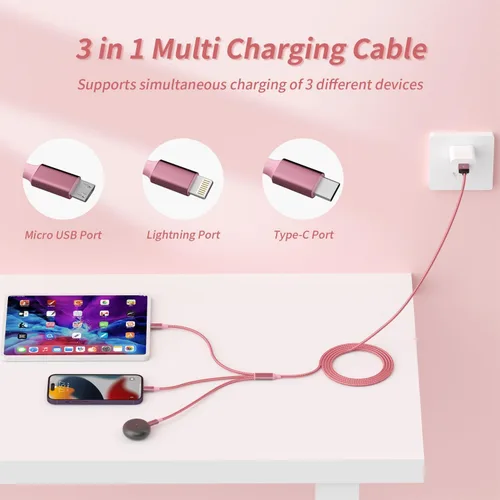 Miniatura 3 de Cable de carga múltiple, cable de carga 3 en 1 para múltiples dispositivos, cable USB universal con tipo C/IP/micro USB para iPhone