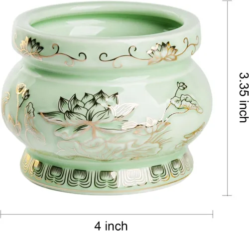Miniatura 2 de Houlu Pequeño quemador de incienso de cerámica verde para Buda rezando, incienso budista tibetano de adoración de altar - 4 pulgadas