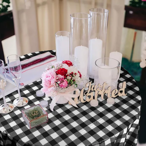 Miniatura 8 de Remagr Mantel Desechable de Cuadros Redondo de Plástico Buffalo Plaid Mantel de Mesa de 84'' Cubierta de Mesa Gingham para Picnic Camping BBQ Fiesta