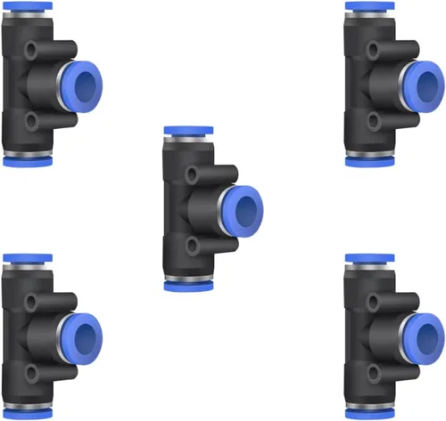 5 piezas de conector reductor de tubo en T neumático de 5 mm x 5 mm x 5 mm de 3 vías, conector de acoplamiento rápido de empuje en T