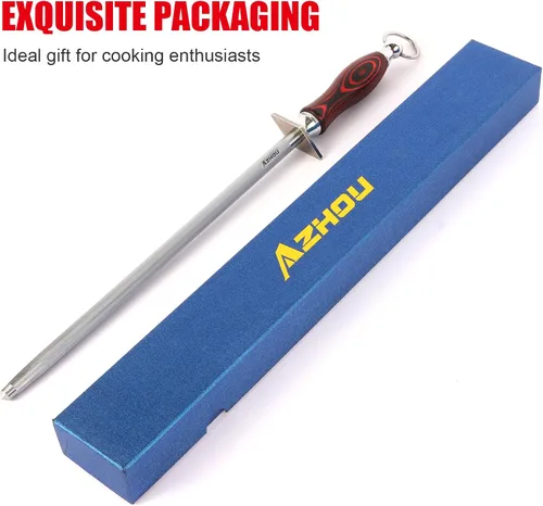 Miniatura 6 de Azhou Varilla de Afilado Fino de 12 Pulgadas, Varilla Afiladora de Cuchillos de Acero de Alto Carbono HRC 63±2 con Mango de Madera, Afilador
