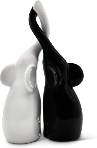 Miniatura 4 de Vaudagio Amante par de elefantes en blanco y negro – Escultura de cerámica moderna como un conjunto – Figura de decoración de 10.2 pulgadas de alto