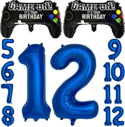 Miniatura 6 de Suministros de fiesta de videojuegos azul marino para decoración de fiesta de 5º cumpleaños para niños, 2 paquetes de globos de juego con globo azul