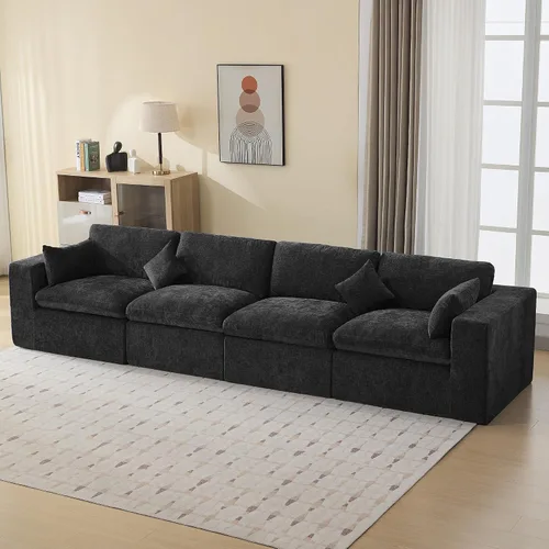 Miniatura 16 de Sofá modular sin hueso de 115 pulgadas, sofá modular modular con otomana, tapizado de gran tamaño, convertible, cómodo sofá de felpilla de 4 plazas