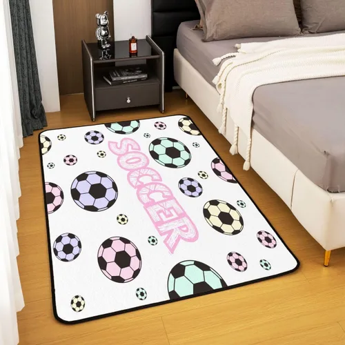 Miniatura 4 de Alfombra de fútbol para niños, 3 x 5, patrón musical, alfombra para sala de estar, decoración de habitación de niños y niñas, temática deportiva