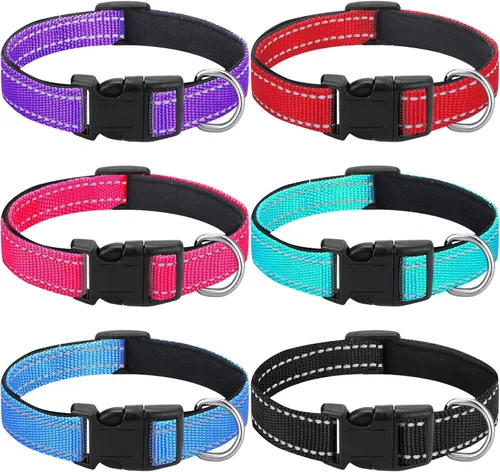 6 piezas de collar reflectante para perro, suave, acolchado, transpirable, ajustable, de nailon para mascotas, con hebilla de bloqueo de seguridad