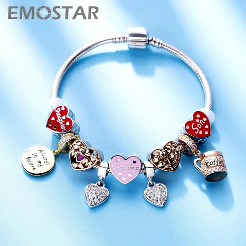 Miniatura 2 de EMOSTAR Dijes temáticos familiares para el Día de la Madre, plata de ley, padre, hija, hijo, nana, esposa marido, madrina, corona de mamá, cuentas