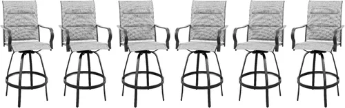 Miniatura 8 de Vongrasig 6 Sillas Giratorias de Bar para Patio Exterior, Taburetes de Bar Altos con Textil Acolchado Tipo Cabestrillo para Todo Clima, Juego
