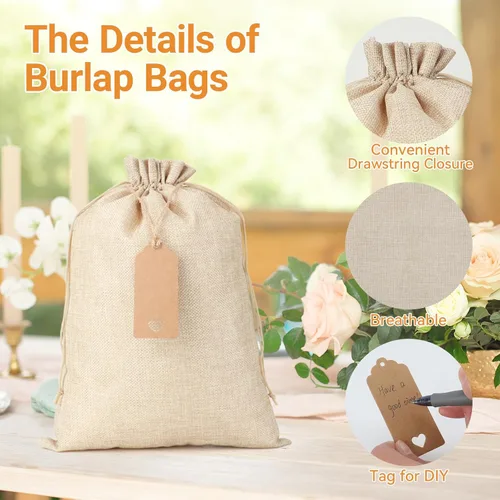 Miniatura 3 de Bolsas de arpillera a granel con cordón, 20 bolsas de recuerdo de 10 x 14 pulgadas para envolver regalos, ropa, pan, para graduación, junio, día