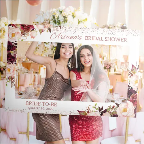 Miniatura 10 de Marco de fotos de novia personalizado con rosas en tonos fucsia, marco de fotos personalizado con rubor, accesorio de fotos de rosas florecientes