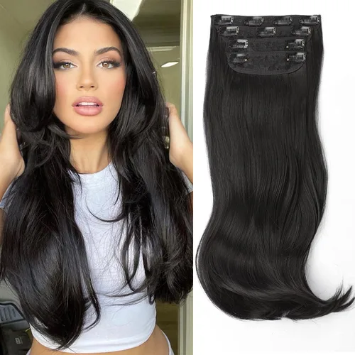 Miniatura 20 de FREEMEIGE 4 piezas de extensiones de cabello con clip, extensiones de cabello largas y gruesas con capas rectas de 20 pulgadas, extensiones
