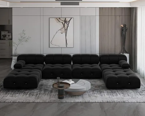 Miniatura 19 de JACH Sofá modular convertible de 104 pulgadas, sofás minimalistas de terciopelo de mediados de siglo, sofá ancho de 3 asientos moderno de lujo