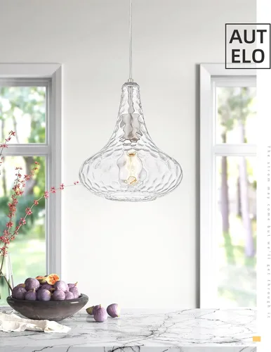 Miniatura 2 de AUTELO Lámpara colgante de cocina de vidrio con luz colgante de vidrio martillado para isla de cocina, sala de estar, comedor H9164 Vidrio