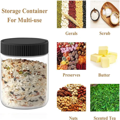 Miniatura 4 de Tarros de plástico transparente de 8 onzas con tapas negras, recipientes de almacenamiento de cocina recargables para alimentos secos, café, nueces
