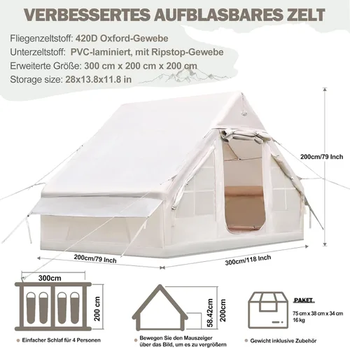 Miniatura 2 de Tienda de campaña inflable, glamping inflable para camping, 4 estaciones de agua y viento Oxford al aire libre inflable tienda de campaña