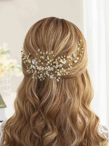 Miniatura 9 de Unicra Flor de novia boda pelo vid cristal pieza nupcial pieza de diamantes de imitación fiesta accesorios hoja joyería cuentas cuentas tocado