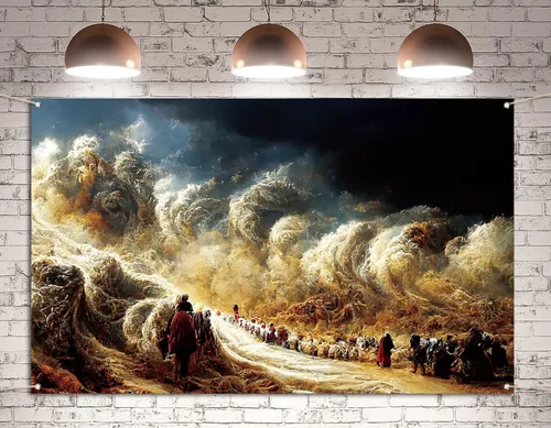 Telón de fondo para cabina de fotos de Pascua Pesaj Moisés cruzando el mar rojo, festival judío fotografía, fondo de decoración de pared (3.6 x 5.9