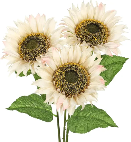 Miniatura 8 de Girasoles artificiales grandes de 9 pulgadas, flores artificiales de tallo largo de 33 pulgadas de alto, girasoles de seda gigantes con tallo