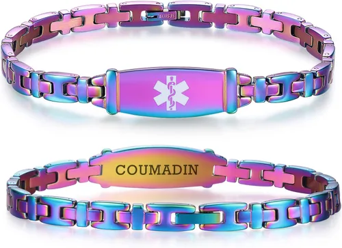 Miniatura 48 de LinnaLove Lady Medical Alert - Pulseras médicas de acero inoxidable para mujer, 7.5 pulgadas