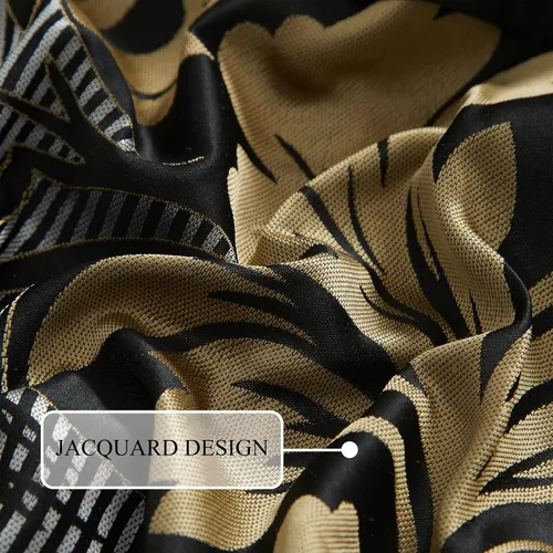 Miniatura 6 de Stratford Park Juego de ropa de cama de 7 piezas con diseño de hojas, color negro, tamaño Queen, diseño jacquard, para todas las estaciones, falda