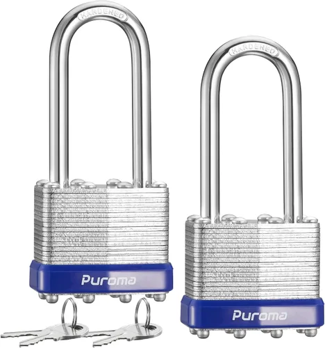 Miniatura 13 de Puroma Lock 1 Pack Candados, Candados de 1-1/2” de grillete largo, candados resistentes con 2 llaves, candados de acero endurecido de 40 mm