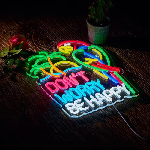 Miniatura 6 de Letrero de Neón "No Te Preocupes, Sé Feliz" para Decoración de Pared Regulable USB Luz de Neón LED Compatible con Temporizador para Decoración