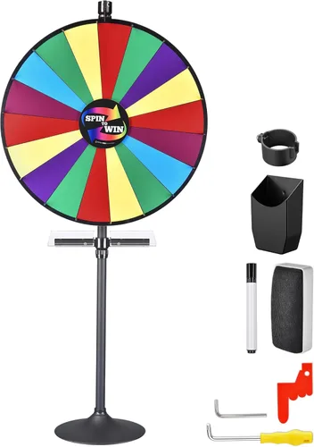 Miniatura 17 de WinSpin Rueda de premio resistente de 36 pulgadas, doble uso, ajustable, soporte de mesa y piso, rueda grande de la fortuna con marcador de borrado