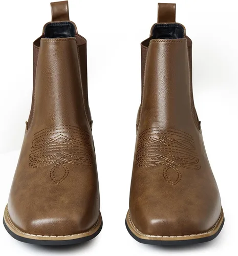 Miniatura 6 de Botas vaqueras para hombre, botas Chelsea con punta cuadrada, impermeables, clásicas, elásticas, sin cordones, botas de tobillo Chukka casuales