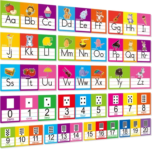 OUNENO Juego de tablero de letras del alfabeto ABC Línea de números 0-20 para decoración de pared de preescolar, jardín de niños, primaria,