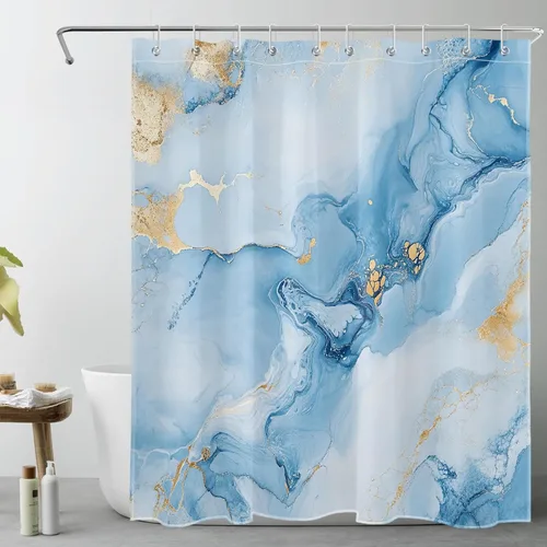 Miniatura 24 de LB Cortina de ducha abstracta de mármol, textura de mármol rosa y negro, cortina de ducha de arte moderno para baño, 60 x 72 pulgadas, tela