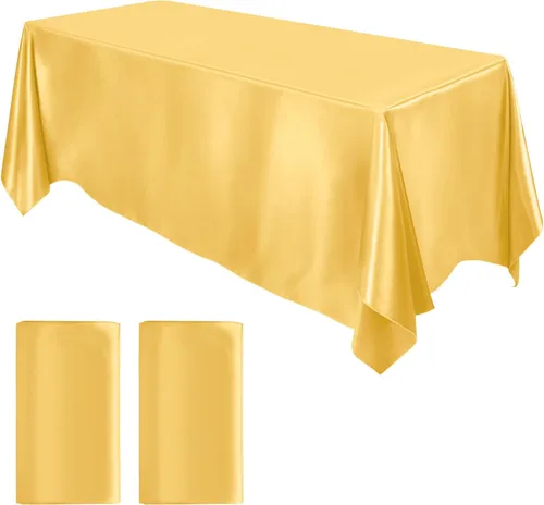 Miniatura 11 de MCEAST Paquete de 2 manteles rectangulares de satén de 102 x 58 pulgadas, mantel de seda brillante, decoración de mesa de tela suave para decoración