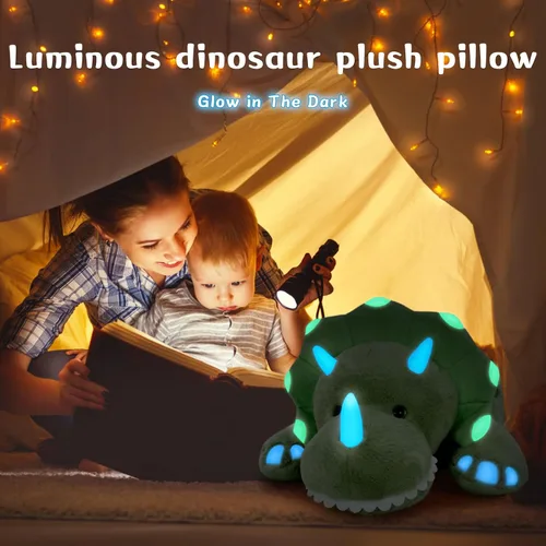 Miniatura 3 de Tezituor Animales de peluche de dinosaurio de 5 libras, 32 pulgadas, gran relleno verde de dinosaurio triceratops, juguete que brilla