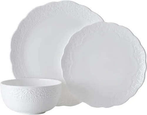 Miniatura 2 de Mikasa Abigail Bone China - Juego de vajilla ligera de 12 piezas resistente a las astillas, servicio para 4, color blanco