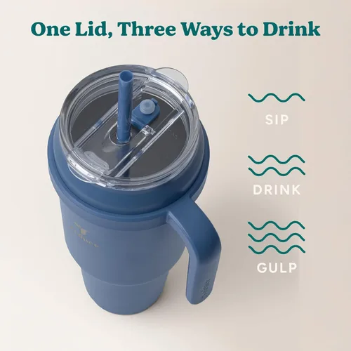 Miniatura 5 de Reduce Vaso de acero inoxidable de 50 onzas con asa, doble pared aislada al vacío, taza de viaje, tapa a prueba de sudor y popote reutilizable