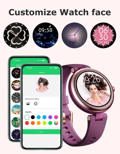 Miniatura 2 de Rastreador de fitness, relojes redondos de fitness para mujeres con Bluetooth, monitor de llamadas, monitor de frecuencia cardíaca, monitor